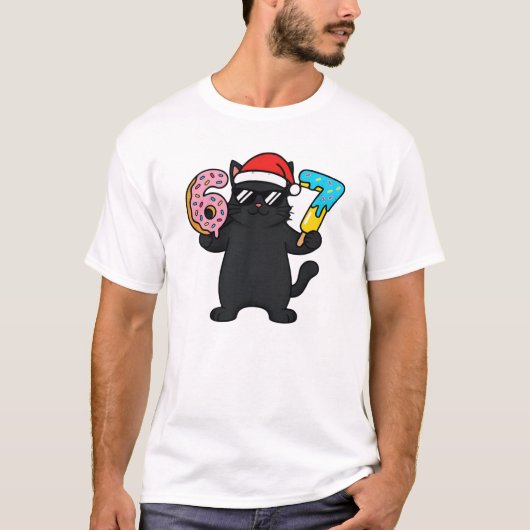 シックスセブンミーム 黒猫 クリスマス ギフト Tシャツ (正面)