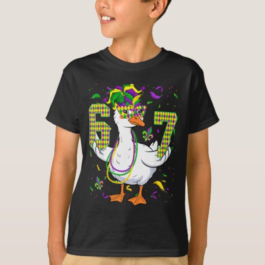 シックスセブン67のメメガチョウ 道化師の帽子とビーズ Tシャツ (正面)