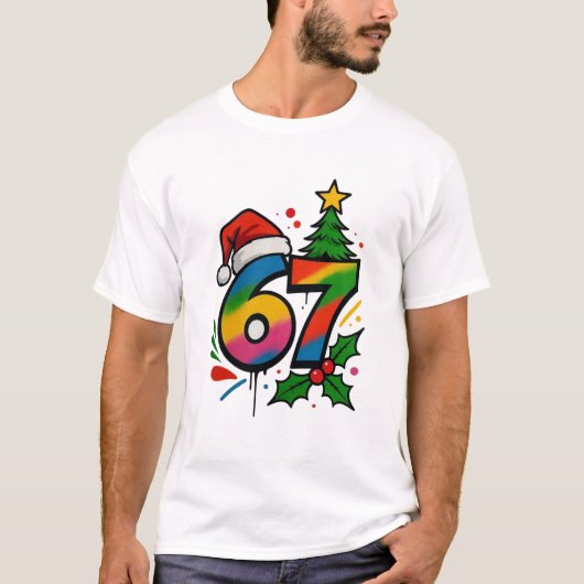 シックスセブン クリスマスTシャツ、バイラル6 7 ミームTシャツ Tシャツ (正面)