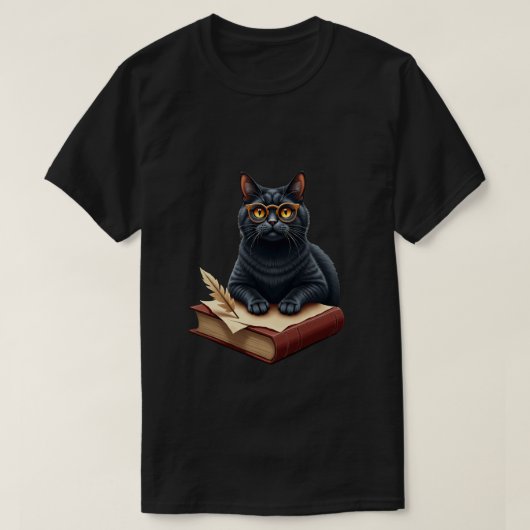 シックスセブン ダーク アカデミア 猫 読書家 Tシャツ (デザイン正面)