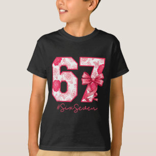 シックスセブン 67 ミーム 可愛い女の子 リボン おもしろい 世代 アルファベット Tシャツ