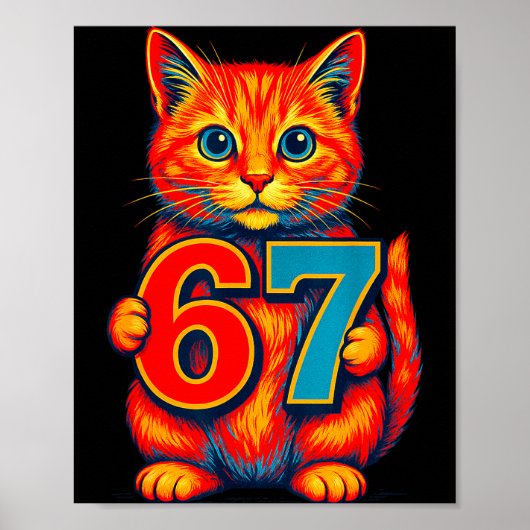シックスセブン 67 ミーム 6 7 猫 若者 男の子 女の子  ポスター (正面)