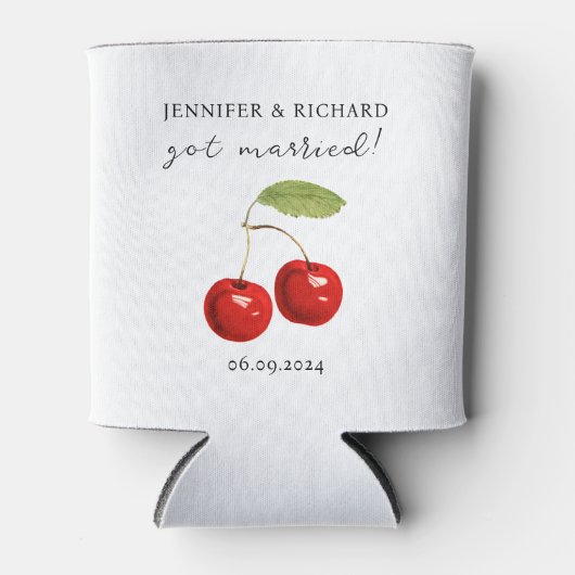 シックスタイリッシュかわいらしさくらんぼレッドホワイト結婚式の引き出物 缶クーラー (正面)