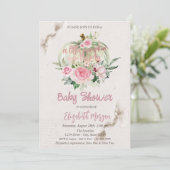 シックスタイリッシュなカボチャ、ピンクローゼベビーシャワー 招待状 (スタンド正面)