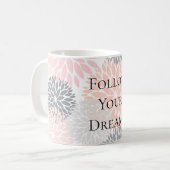 シックスタイリッシュなピンクの灰色の花 コーヒーマグカップ (正面左)