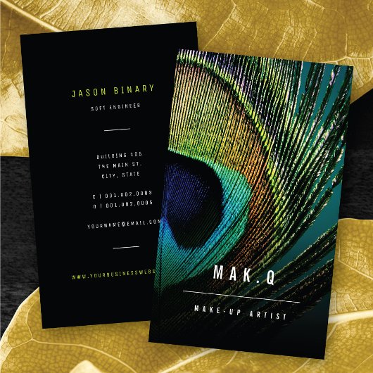 シックスタイリッシュな孔雀の羽毛フォトメイクアップアーティスト 名刺