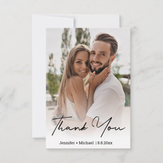 シックスタイリッシュな手書き結婚の写真 サンキューカード (正面)