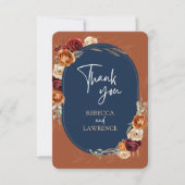 シックスタイリッシュな秋のオレンジ色の海軍フローラ結婚ズ サンキューカード (正面)