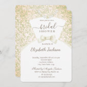 シックスタイリッシュな花嫁ドレスダマスクブライダルシャワー 招待状 (正面/裏面)