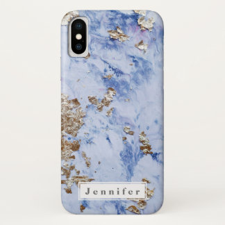シックスタイリッシュな青の黄金の大理石パーソナライズされた iPhone X ケース