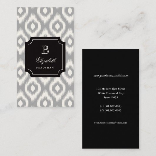 シックスタイリッシュアイボリーグレーダイヤモンドイカットモノグラム 名刺 (正面/裏面)