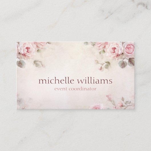 シックスタイリッシュエレガントピンクの花フローラ 名刺 (正面)