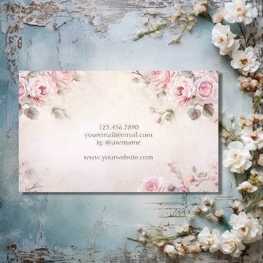 シックスタイリッシュエレガントピンクの花フローラ 名刺