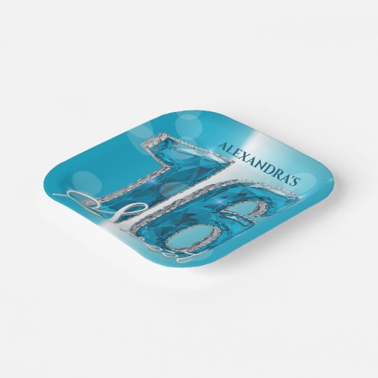 シックスタイリッシュグラムブルーサファイアジェムストーンスウィート16 ペーパープレート (傾斜あり)