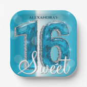 シックスタイリッシュグラムブルーサファイアジェムストーンスウィート16 ペーパープレート (正面)