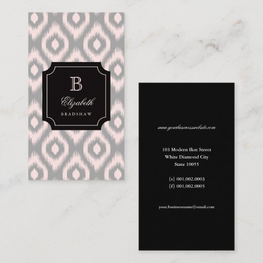 シックスタイリッシュグレイ赤面ピンクダイヤモンドイカットモノグラム 名刺 (正面/裏面)