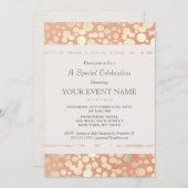 シックスタイリッシュゴールドホイルフェイクサークル&ピーチリネン 招待状 (正面/裏面)