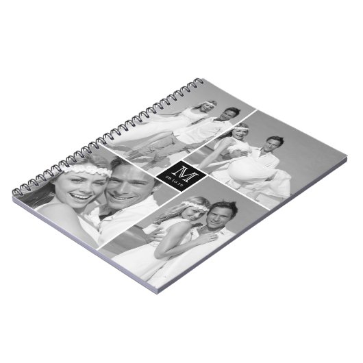 シックスタイリッシュスクエアモノグラム結婚の写真コラージュ ノートブック (左側)