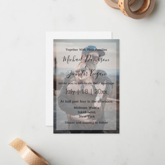 シックスタイリッシュスクリプ結婚トの色褪せた写真の招待状 ノートカード (正面/裏面インサイチュ)