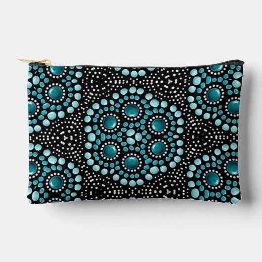 シックスタイリッシュトレンディーモダンガーリーティール（緑がかった色）ドットアート アクセサリーポーチ (正面)