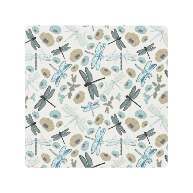 シックスタイリッシュドラゴンフライ及び花柄 メタルプリント (正面)