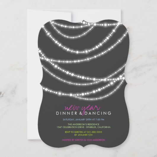 シックスタイリッシュニューイヤーズイブ輝くディナーパーティー 招待状 (正面)