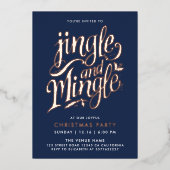 シックスタイリッシュネイビーブルービジネスクリスマススクリプト 箔招待状 (正面)