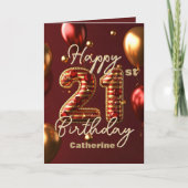 シックスタイリッシュバーガンディーレッドと金ゴールド21歳の誕生日 カード (正面)