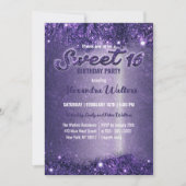 シックスタイリッシュパープルきらめくフォイルスウィート16パーティー 招待状 (正面)