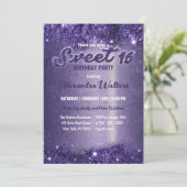 シックスタイリッシュパープルきらめくフォイルスウィート16パーティー 招待状 (スタンド正面)