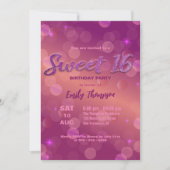 シックスタイリッシュピンクパープルきらめくライツスイート16 招待状 (正面)