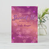 シックスタイリッシュピンクパープルきらめくライツスイート16 招待状 (スタンド正面)