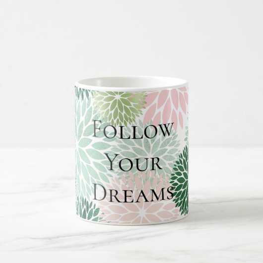 シックスタイリッシュピンクミントグリーン花 コーヒーマグカップ (中央)