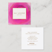 シックスタイリッシュピンク抽象芸術ウォーターカラースクエアブシン スクエア名刺 (正面/裏面)