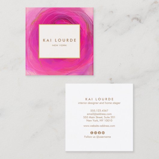 シックスタイリッシュピンク抽象芸術ウォーターカラースクエアブシン スクエア名刺 (正面/裏面)