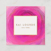 シックスタイリッシュピンク抽象芸術ウォーターカラースクエアブシン スクエア名刺 (正面)