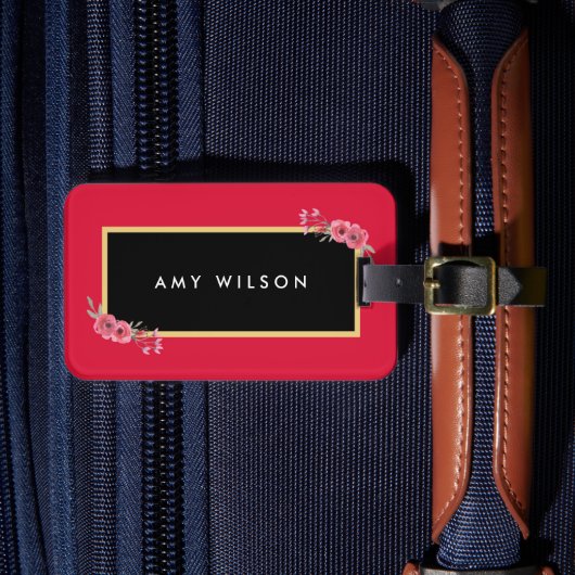 シックスタイリッシュピンク&ウォーター色のフローララゲージタグ ラゲッジタグ (正面インサイチュ4)