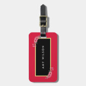 シックスタイリッシュピンク&ウォーター色のフローララゲージタグ ラゲッジタグ (正面縦)