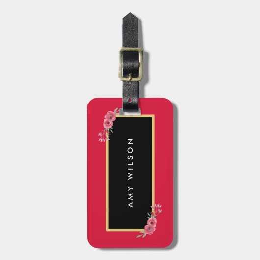 シックスタイリッシュピンク&ウォーター色のフローララゲージタグ ラゲッジタグ (正面縦)