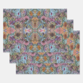 シックスタイリッシュフラワーガーデンウォーター絵画カラー ラッピングペーパーシート