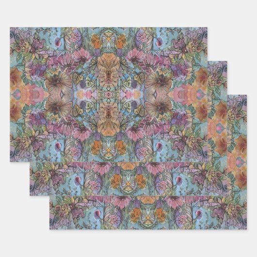 シックスタイリッシュフラワーガーデンウォーター絵画カラー ラッピングペーパーシート (セット)