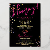 シックスタイリッシュブラックピンクグリッタースクールグラッド写真 箔招待状 (正面)