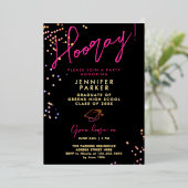 シックスタイリッシュブラックピンクグリッタースクールグラッド写真 箔招待状 (立ち正面)