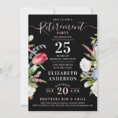 シックスタイリッシュブラックラベンダーワイルドフラワーリタイア 招待状 (正面)