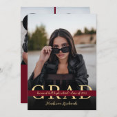 シックスタイリッシュブルゴーニュと金ゴールド写真卒業 招待状 (正面/裏面)