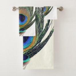 シックスタイリッシュブルーグリーンピーコックフェザー バスタオルセット