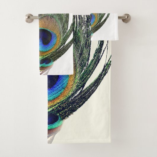 シックスタイリッシュブルーグリーンピーコックフェザー バスタオルセット (インサイチュ)
