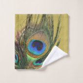 シックスタイリッシュブルーグリーン金ゴールド孔雀フェザー バスタオルセット (ウォッシュタオル)