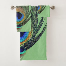 シックスタイリッシュブルーセージ緑ピーコックフェザー バスタオルセット