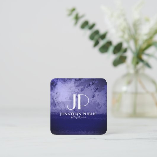シックスタイリッシュブルー抽象芸術モノグラム スクエア名刺 (スタンド正面)